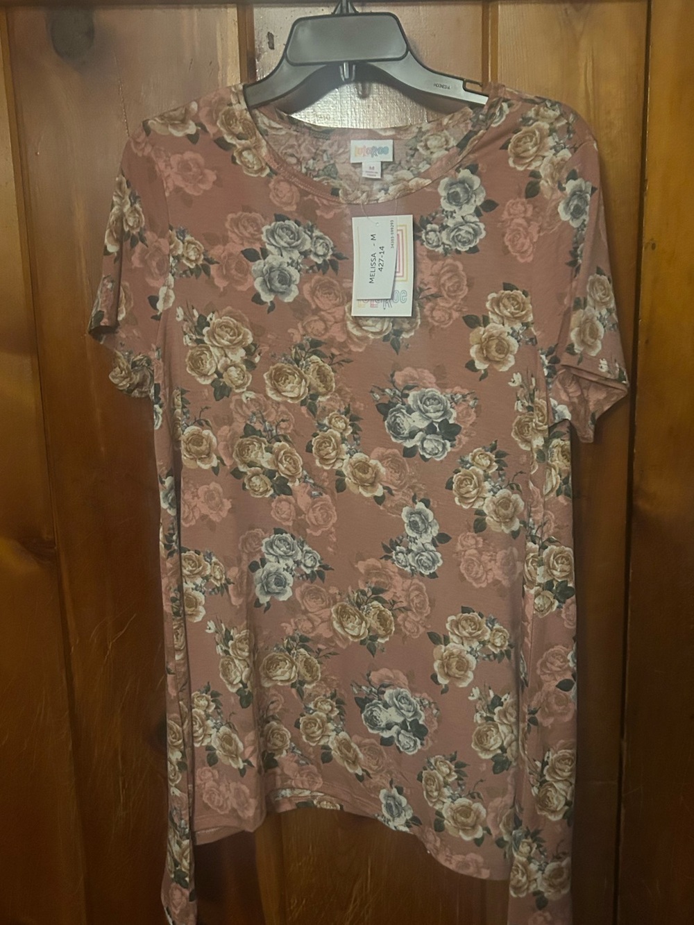 LuLaRoe Woman’s Dusty Rose Floral Short Sleeve Tunic Melissa - M